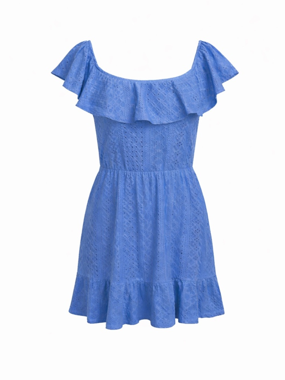 BCBGeneration Blue Eyelet Ruffle Mini Dress Cottagecore Coquette-‎ Medium